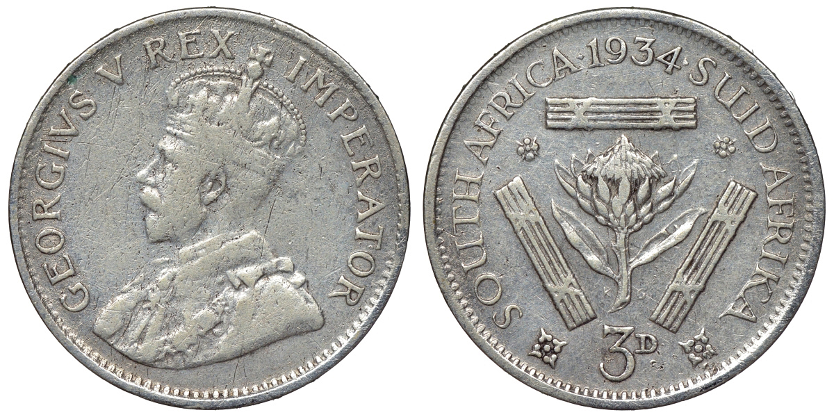 ЮАР 3 пенса 1934 Георг V KM 15.2 серебро    4115-346
