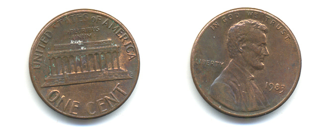 США 1 ЦЕНТ 1983 ЛИНКОЛЬН KM 201b цинк плакированный медью 86-136