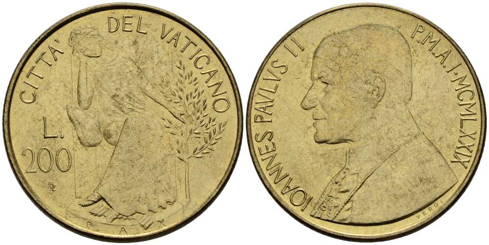 Ватикан 200 лир 1979  KM 147 алюминиевая бронза  UNC   4519-324