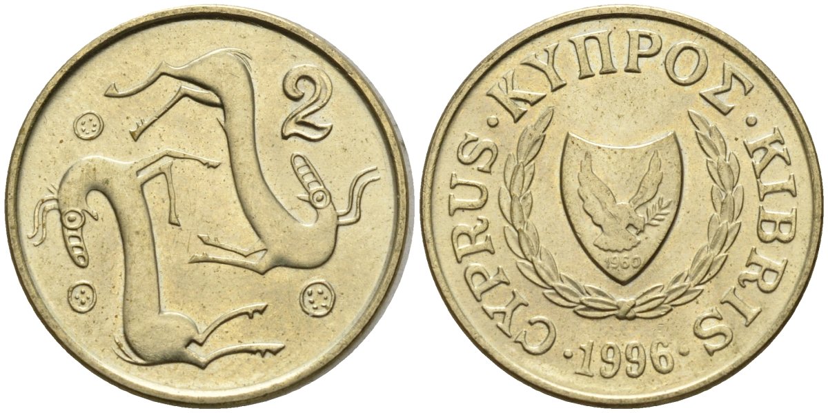 Кипр 2 цента 1996 KM 54.3 никель латунь 4596-118