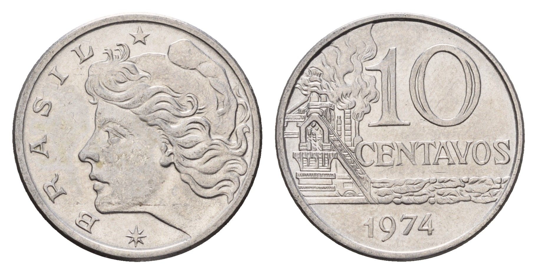 Бразилия 10 сентаво 1974 KM 578.1a нержавеющая сталь UNC 4686-645