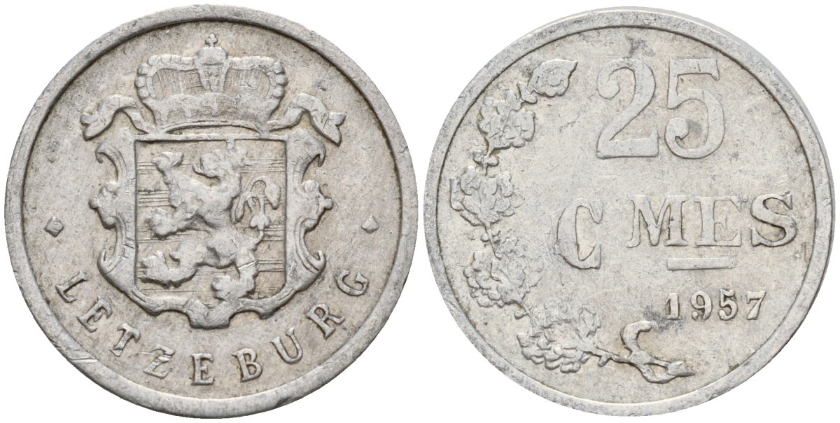 Люксембург 25 сантимов 1957 Шарлотта (1918-1964) KM 45a.1 алюминий 4597-1141