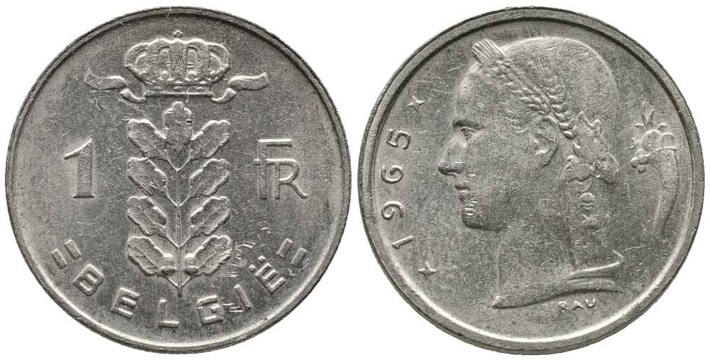 БЕЛЬГИЯ 1 ФРАНК 1965 BELGIE KM 143.1 медно-никель 24-1241