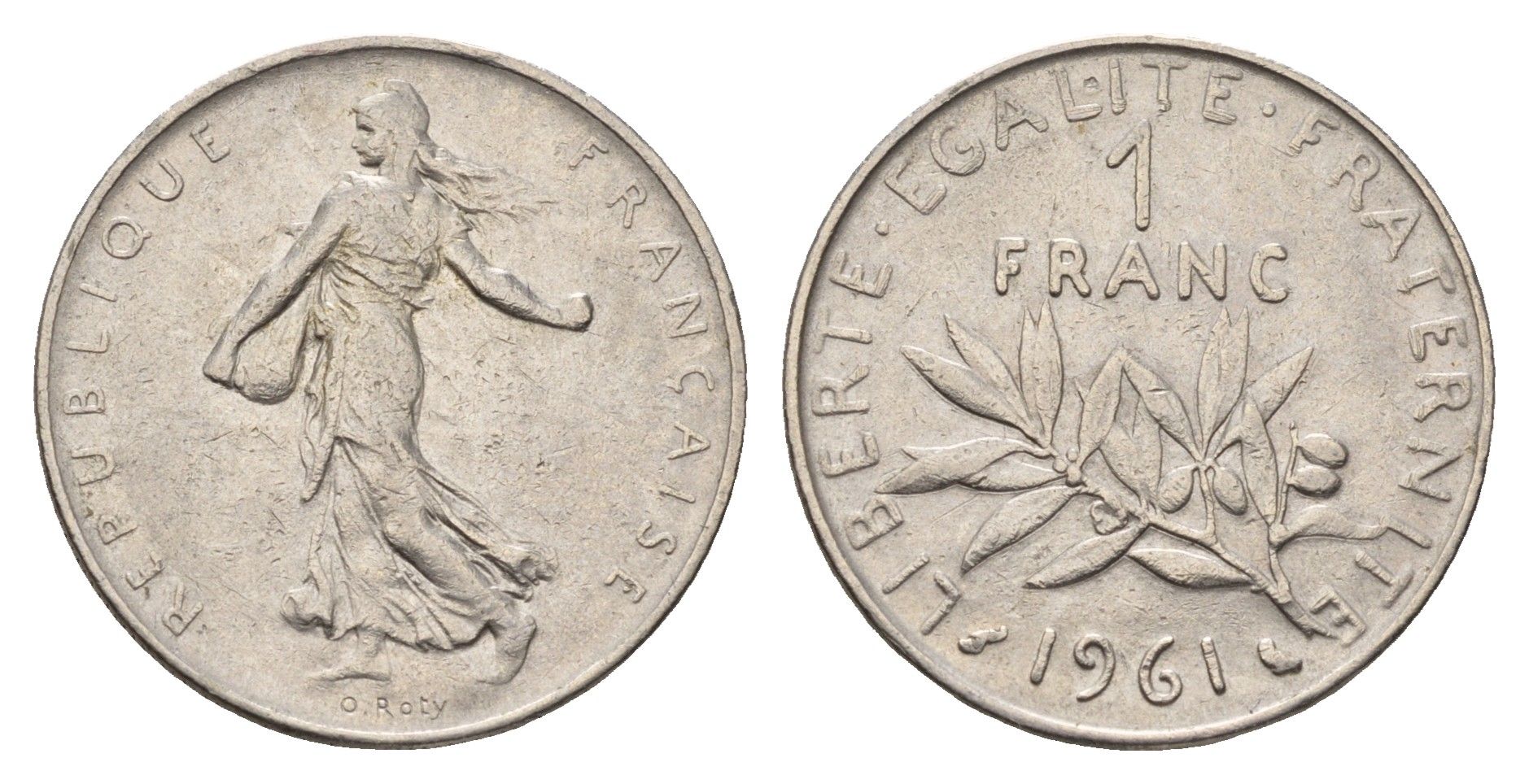 Франция 1 франк 1961 сеятель KM 925 никель 4641-1252