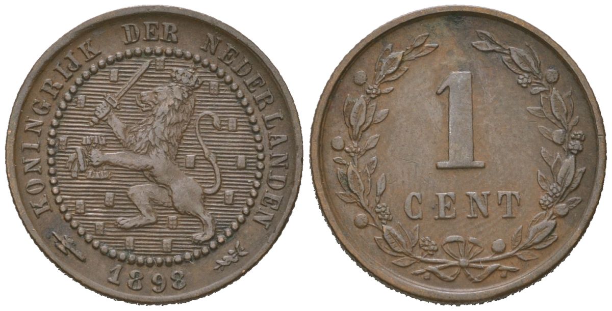 Нидерланды 1 цент 1898 Вильгельмина (1890-1948) KM 107 бронза 4154-564