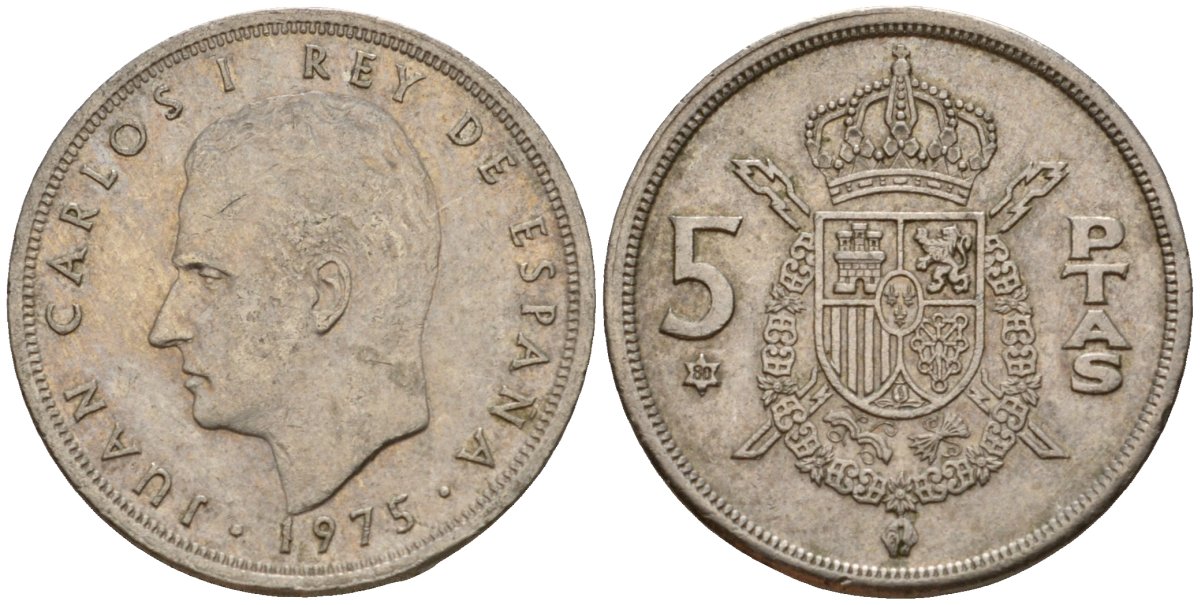 Испания 5 песет 1975 (80) Хуан Карлос I (1975-2014) KM 807 медно-никель 210-526