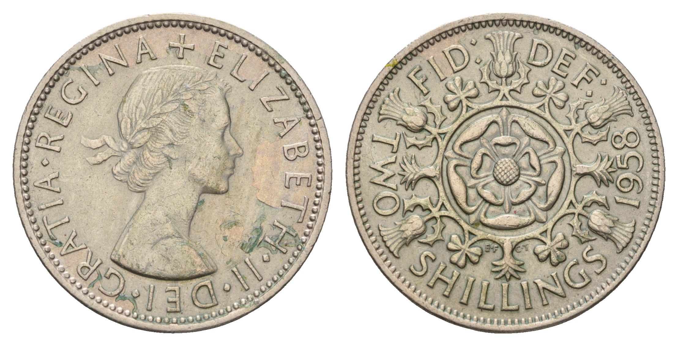 Великобритания 2 шиллинга (флорин) 1958 Елизавета II (1952-2022) KM 906, Spink 4146 медно-никель 4183-433