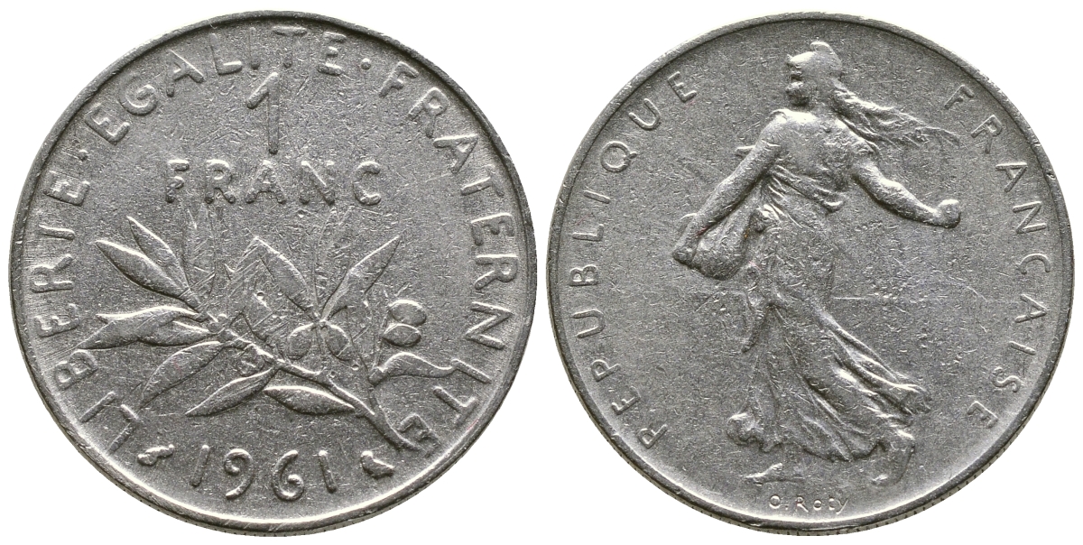 ФРАНЦИЯ 1 ФРАНК 1961 СЕЯТЕЛЬ KM 925.1 никель 93-1437