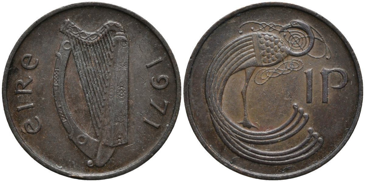 Ирландия 1 пенни 1971 птица KM 20 бронза 4164-461