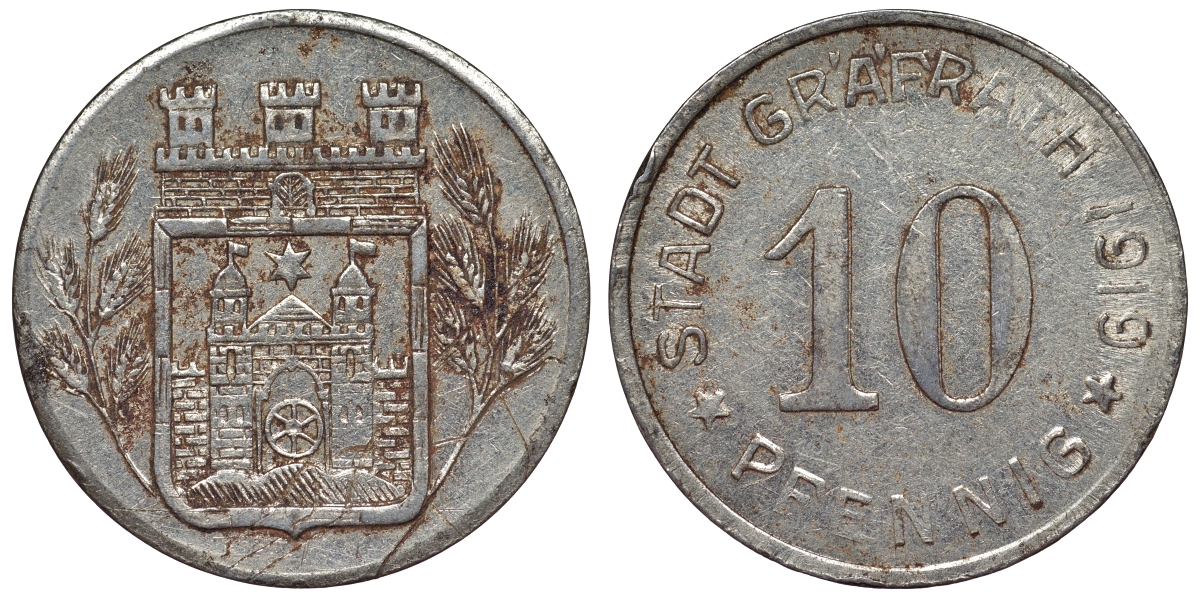 Германия, Графрат 10 пфеннигов 1919 Бавария, нотгельд Funck 168.3 железо 4119-1135
