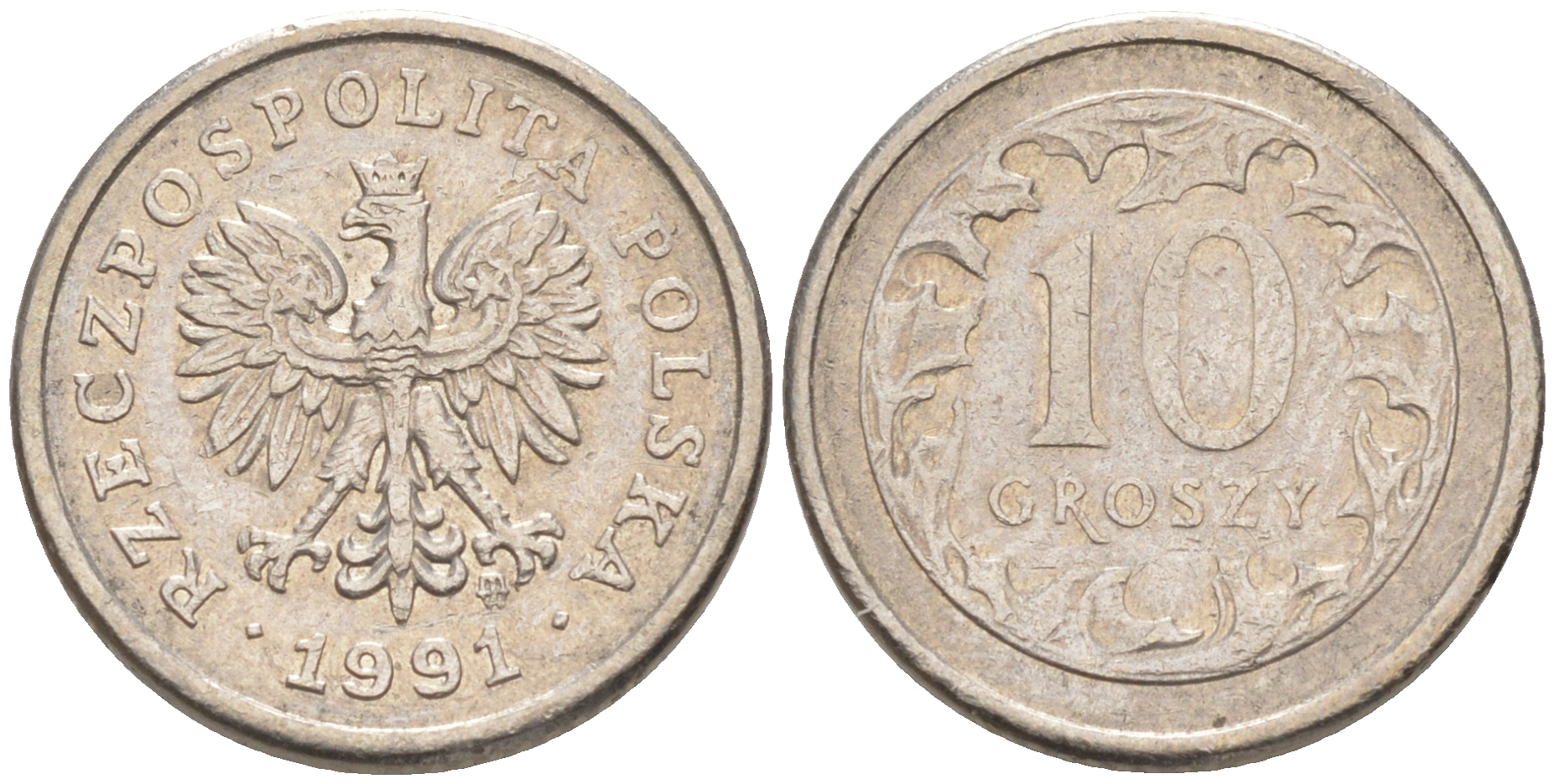 ПОЛЬША 10 ГРОШЕЙ 1991 MW KM 279 медно-никель 187-921