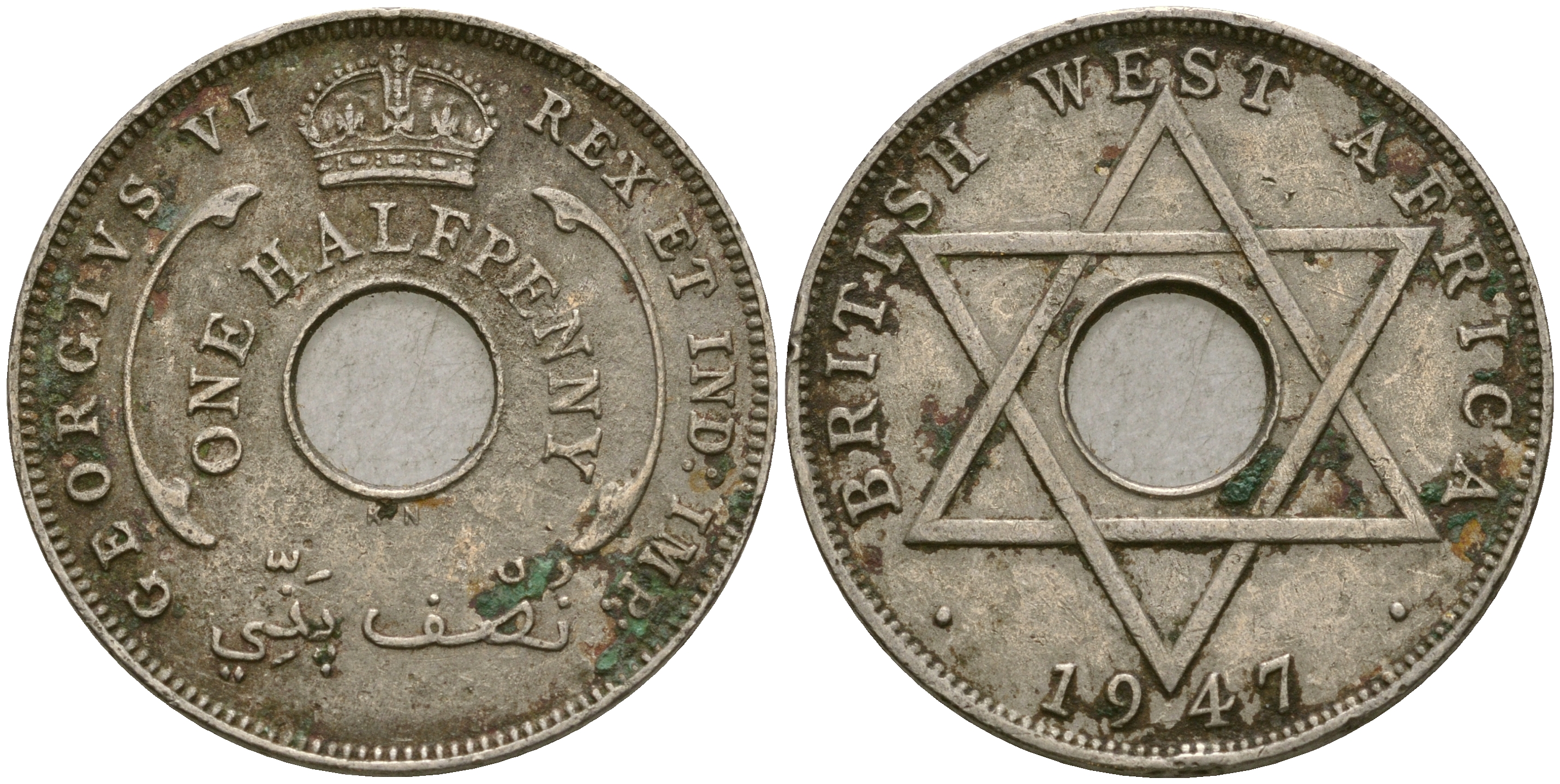 Британская Западная Африка 1/2 пенни 1947 KN, Георг VI KM 18 медно-никель 25-1046