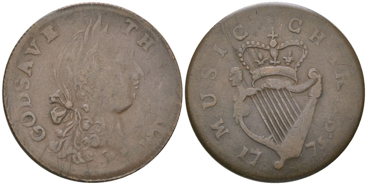 Великобритания 1/2 пенни 1795 боже, храни короля, арфа, гурт гладкий Atkins 313 медь 1523-134