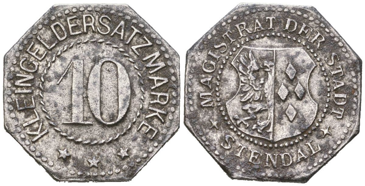 Штендаль (Пруссия, Саксония) 10 пфеннингов ND Funck 520.6, Men1830141.6 железо 4169-1157