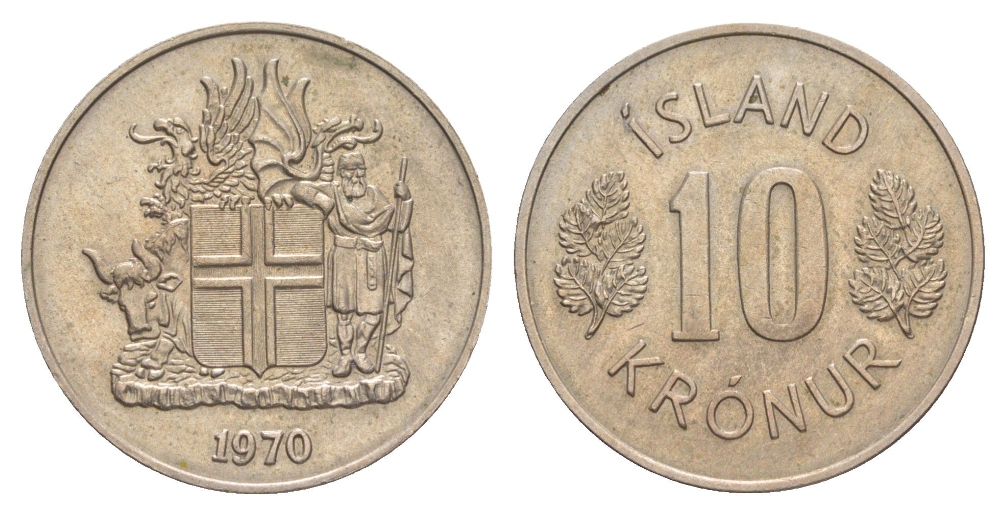 Исландия 10 крон 1970 KM 15 медно-никель aUNC 4150-1057