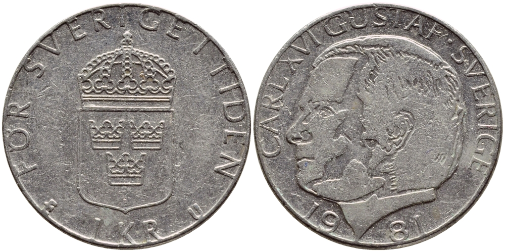 Швеция 1 крона 1981 Карл XVI Густав (1973- ) KM 852 медь плакированная медно-никелем 4397-1016