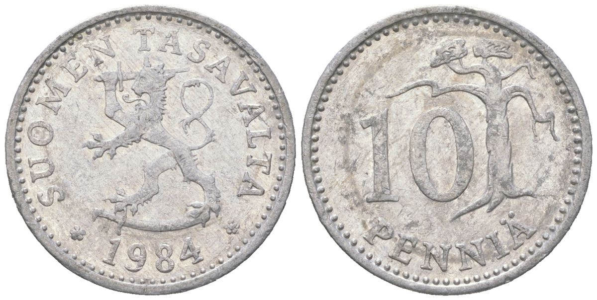 Финляндия 10 пенни 1984 KM 46a алюминий 4617-1138