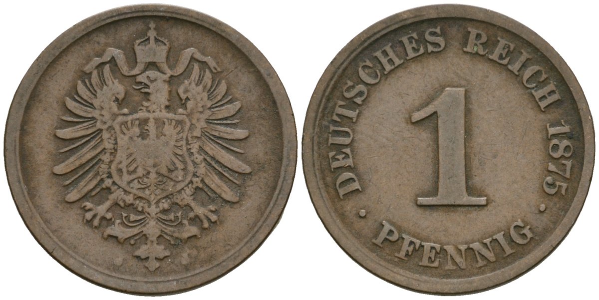 Германия 1 пфенниг 1875 J, Вильгельм I (1871-1888) KM 1, J. 1 медь 4547-514