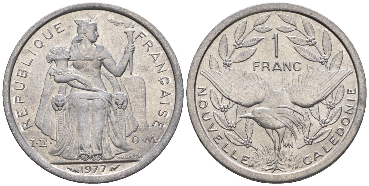 Французская Новая Каледония 1 франк 1977  KM 10 алюминий  UNC  4610-515