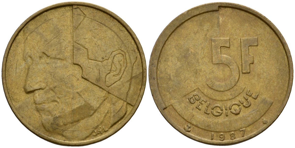 Бельгия 5 франков 1987 Belgique, Бодуэн I (1951-1993) KM 163 алюминиевая бронза 4601-211
