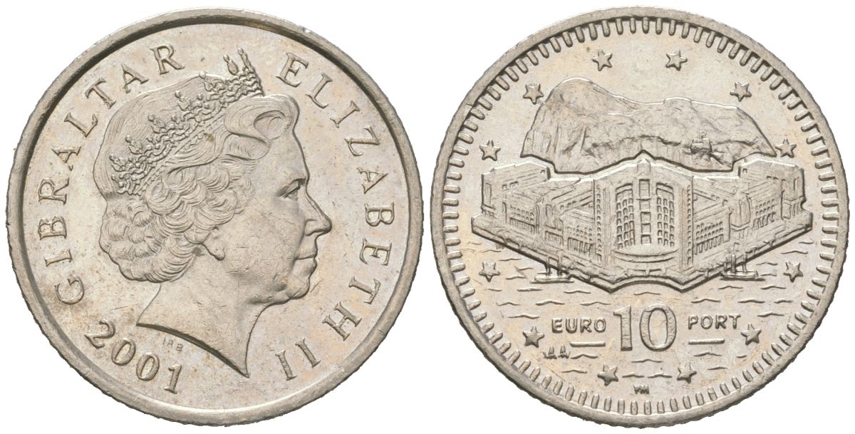 Гибралтар 10 пенсов 2001 KM 776 медно-никель UNC 4619-233