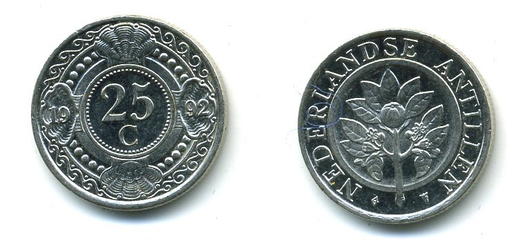 Нидерландские Антилы 25 центов 1992 Беатрикс (1980-2013) KM 35 никелированная сталь 35-1311