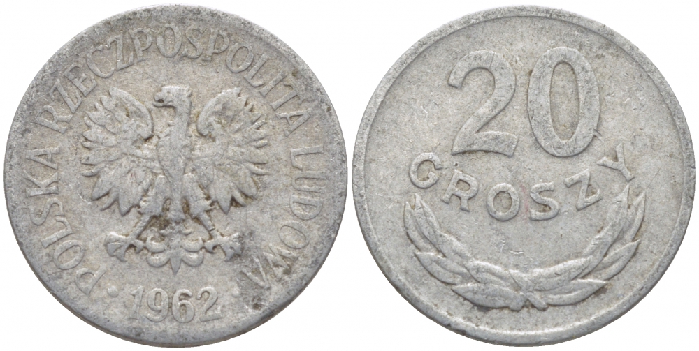 Польша 20 грошей 1962 MW KM А47, Parchimowicz 208c алюминий 4448-312