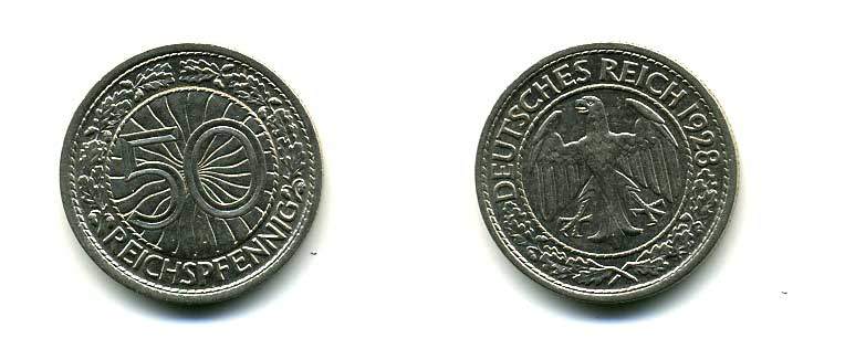 Германия 50 рейхспфеннигов 1928 A KM 49, J.324 никель 179-638