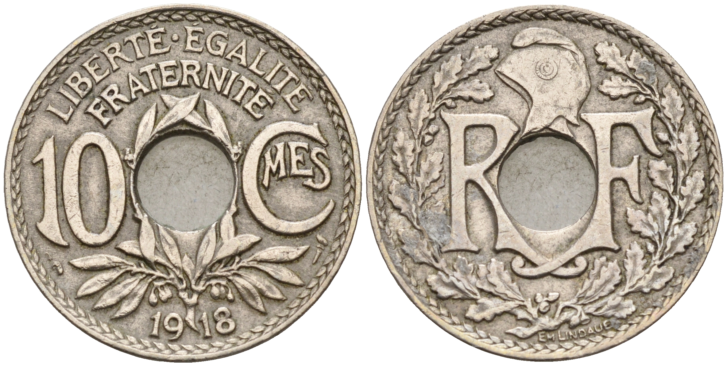 Франция 10 сантимов 1918 тип Линдайё KM 866a, Le Franc 138.3 медно-никель    4153-346