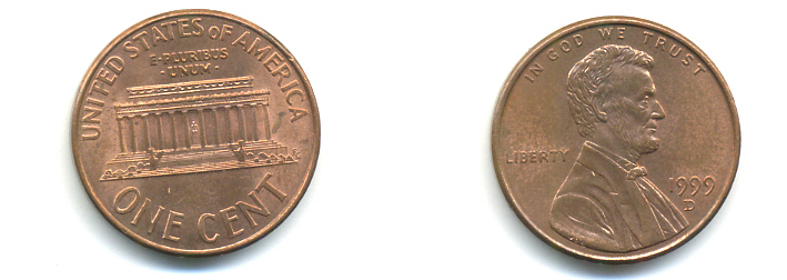 США 1 цент 1999 D, Авраам Линкольн KM 201b цинк плакированный медью UNC 179-521