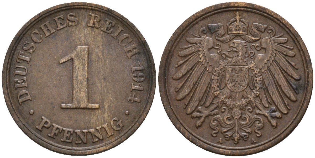 Германия 1 пфенниг 1914 A KM 10, J. 10 медь 4147-1128