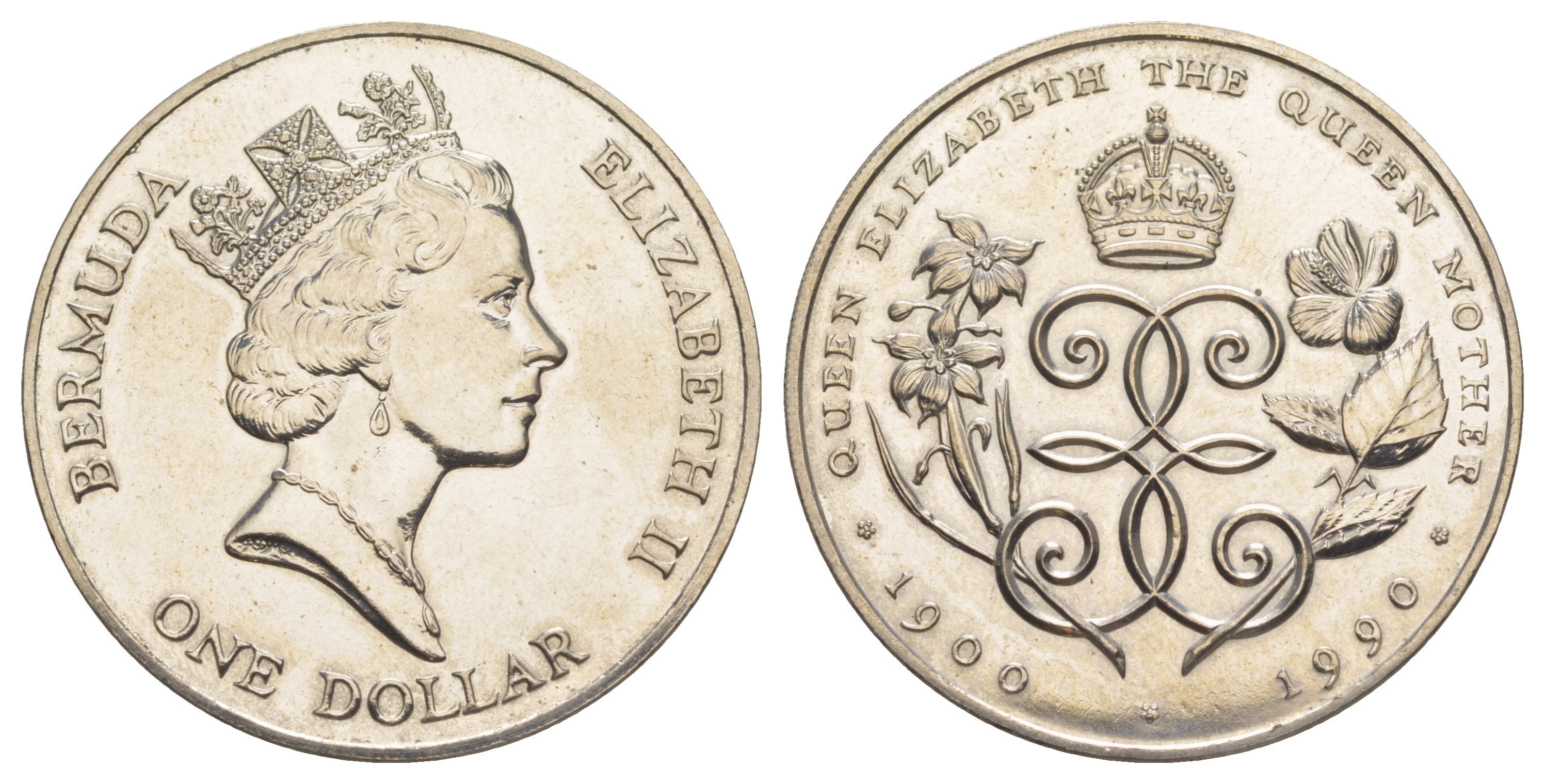 Бермудские острова (Бермуды) 1 доллар 1990 90 лет со дня рождения Королевы-Матери, тираж 5.000 экземпляров KM 67 медно-никель BU 01-233-42