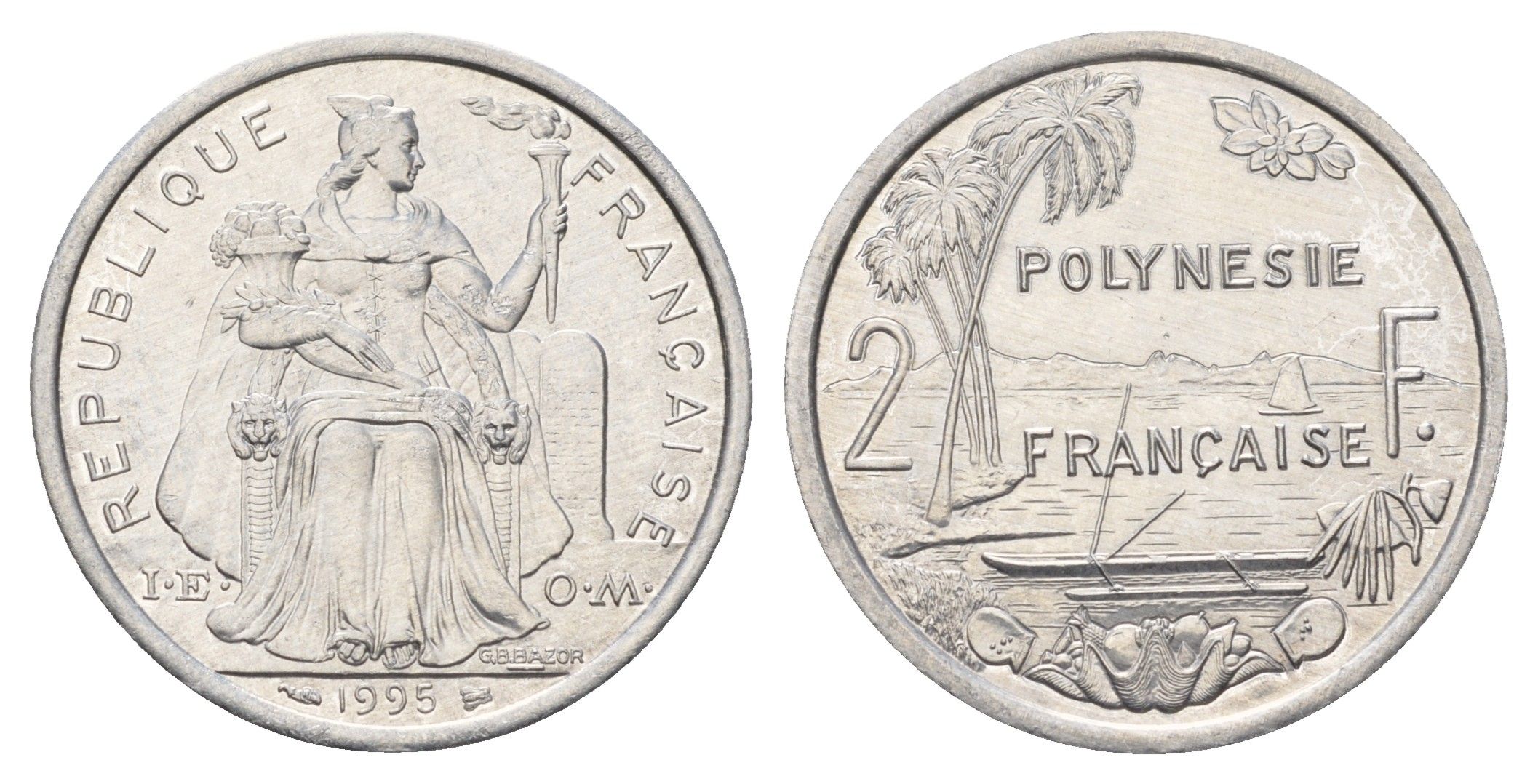 Французская Полинезия 2 франка 1995 KM 10 алюминий auNC 179-926