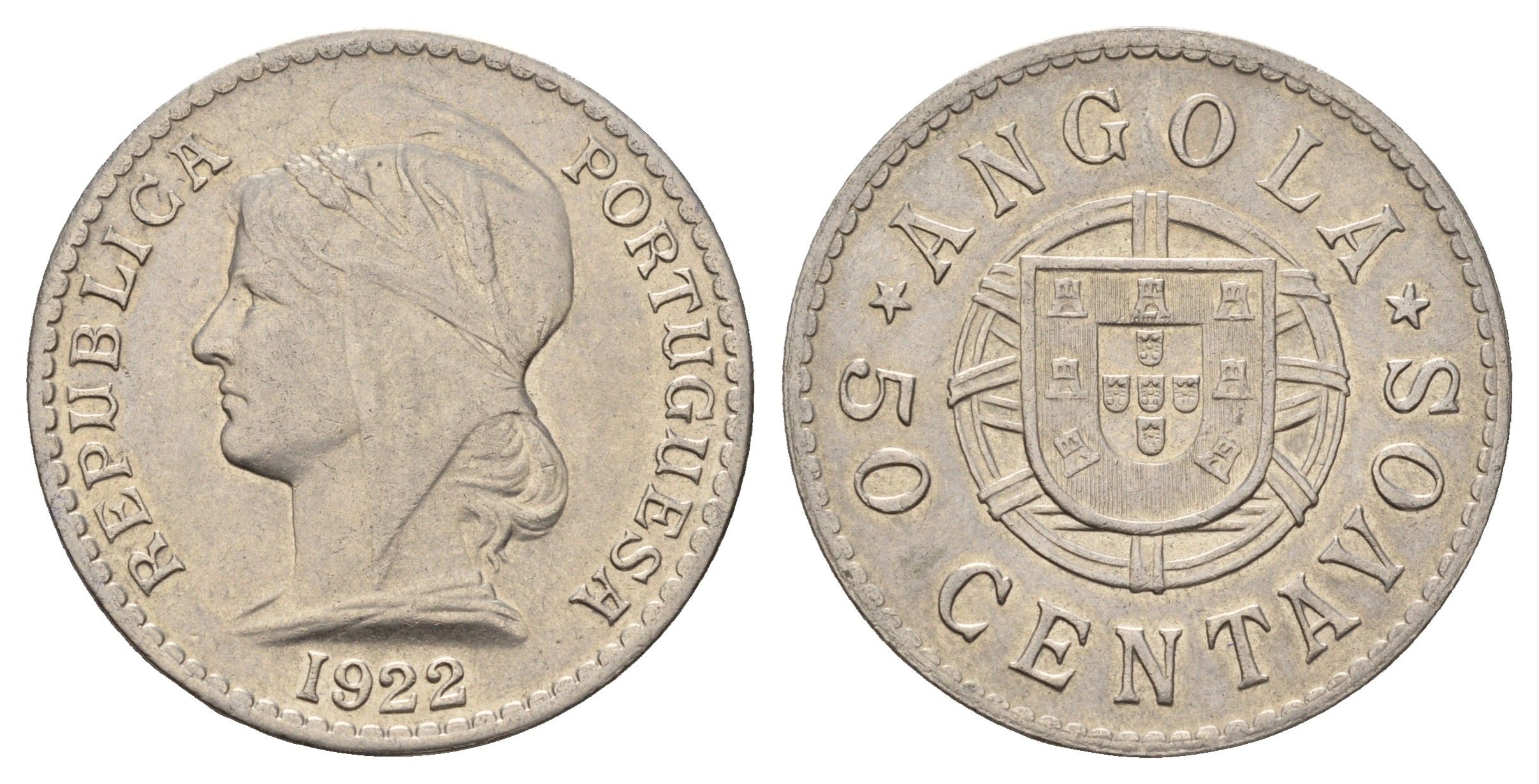 Ангола 50 сентаво 1922 KM 65 никель 1519-211