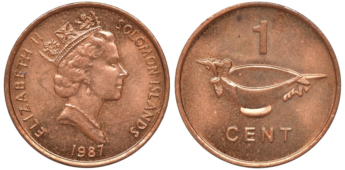 Соломоновы острова 1 цент 1987 Елизавета II (1953-) KM 24 сталь плакированная бронзой aUNC 4602-867