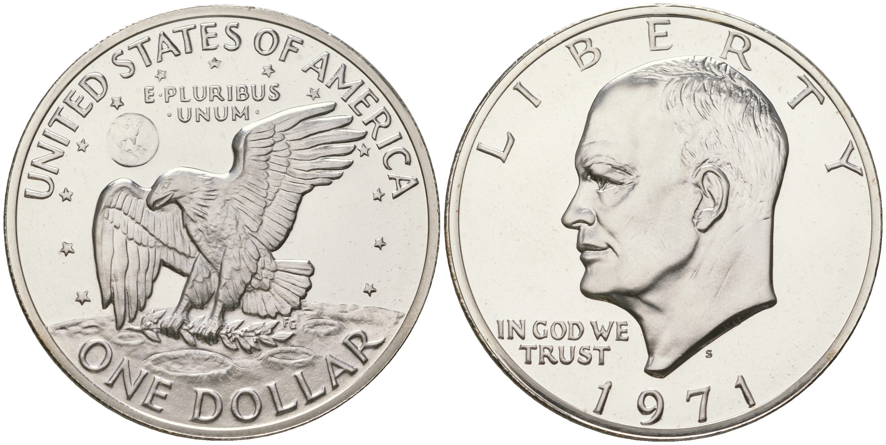 США 1 доллар 1971 S, Президент Эйзенхауэр, лунный орел KM 203a серебро  PROOF 1095-8-13