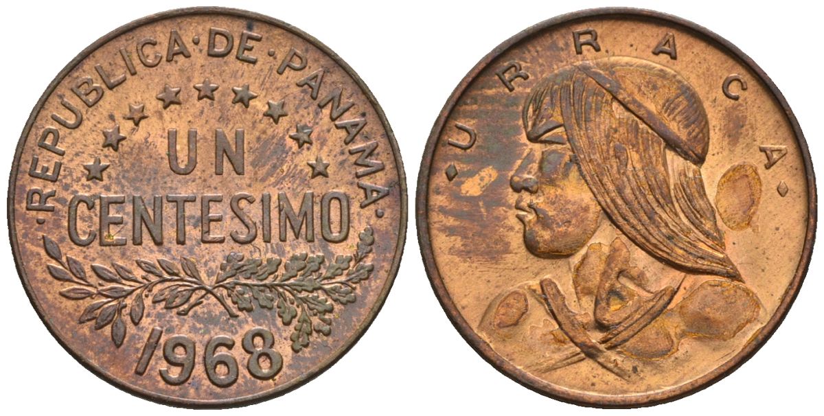 Панама 1 сентесимо 1968  KM 22 бронза  aUNC  4609-843