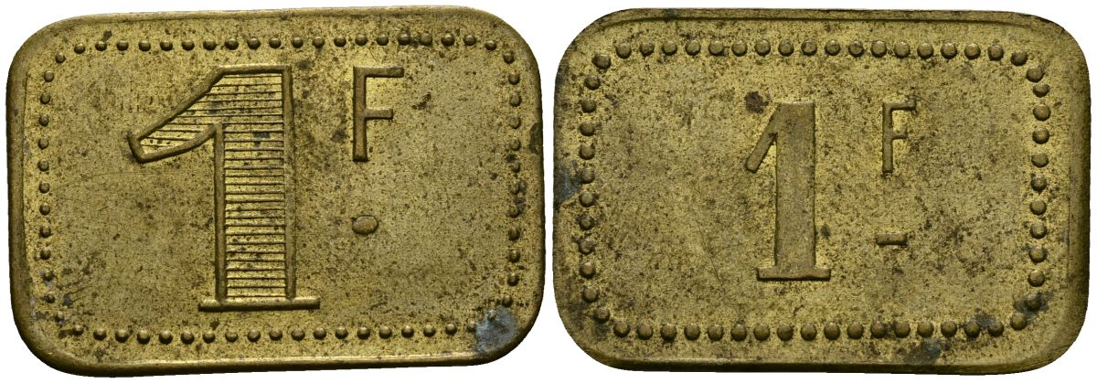 Франция 1 франк ND ресторанный жетон латунь 4166-155