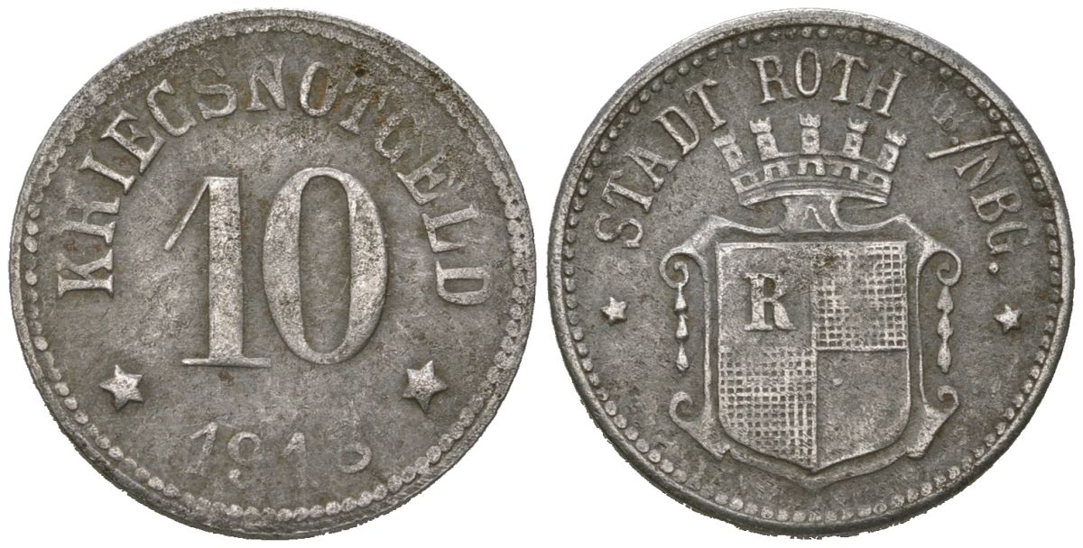 Рот (федеральная Бавария) 10 пфеннингов 1918 Funck 452.4, Men18 27474.4 железо 4164-245