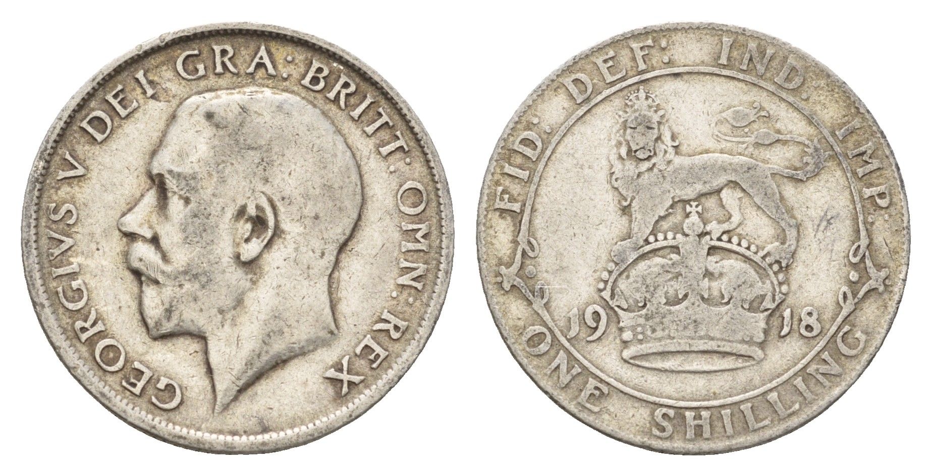 Великобритания 1 шиллинг 1918 Георг V (1910-1936) KM 816, Spink 4013 серебро 60-1032
