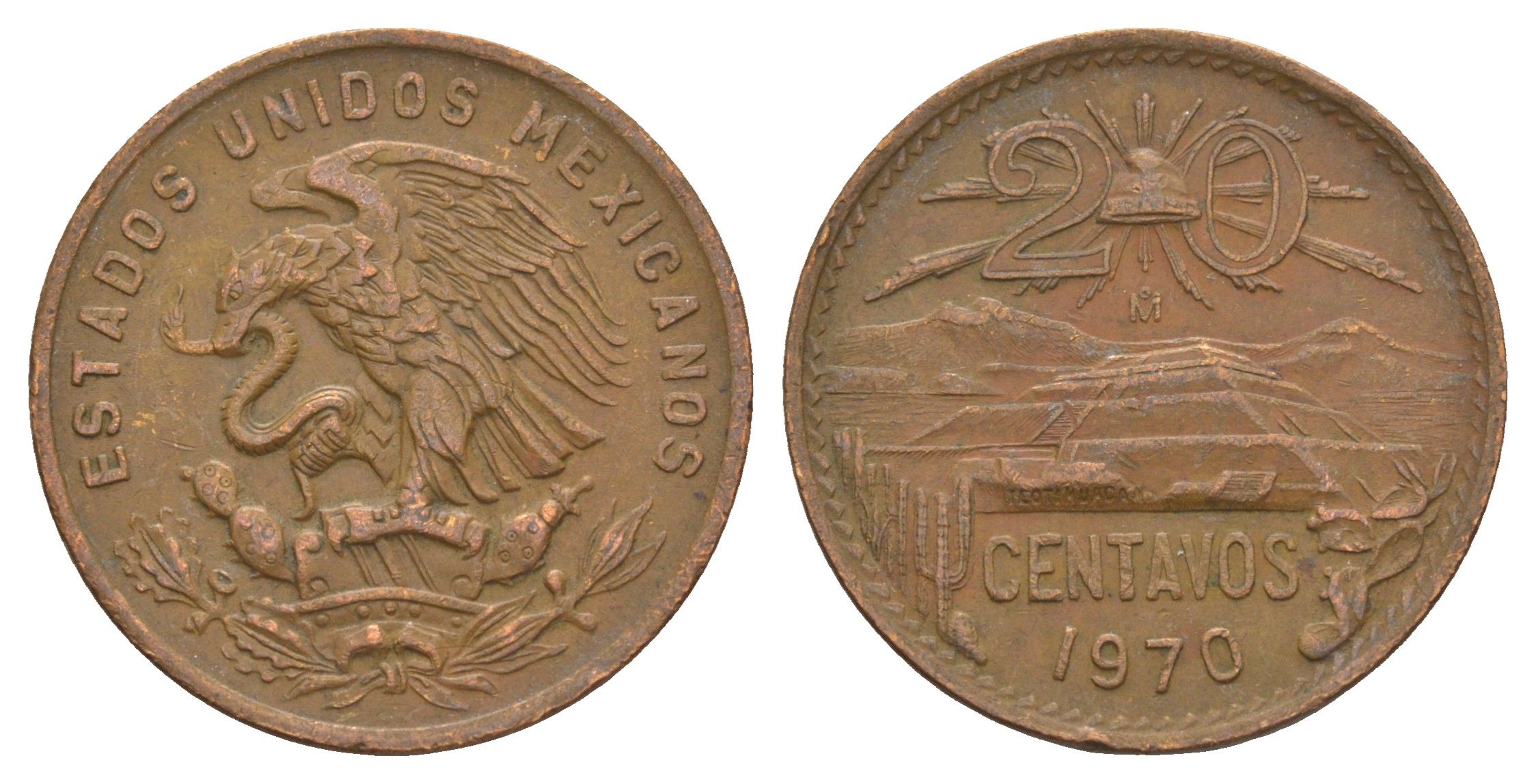 Мексика 20 сентаво 1970 KM 440 бронза 4656-1154