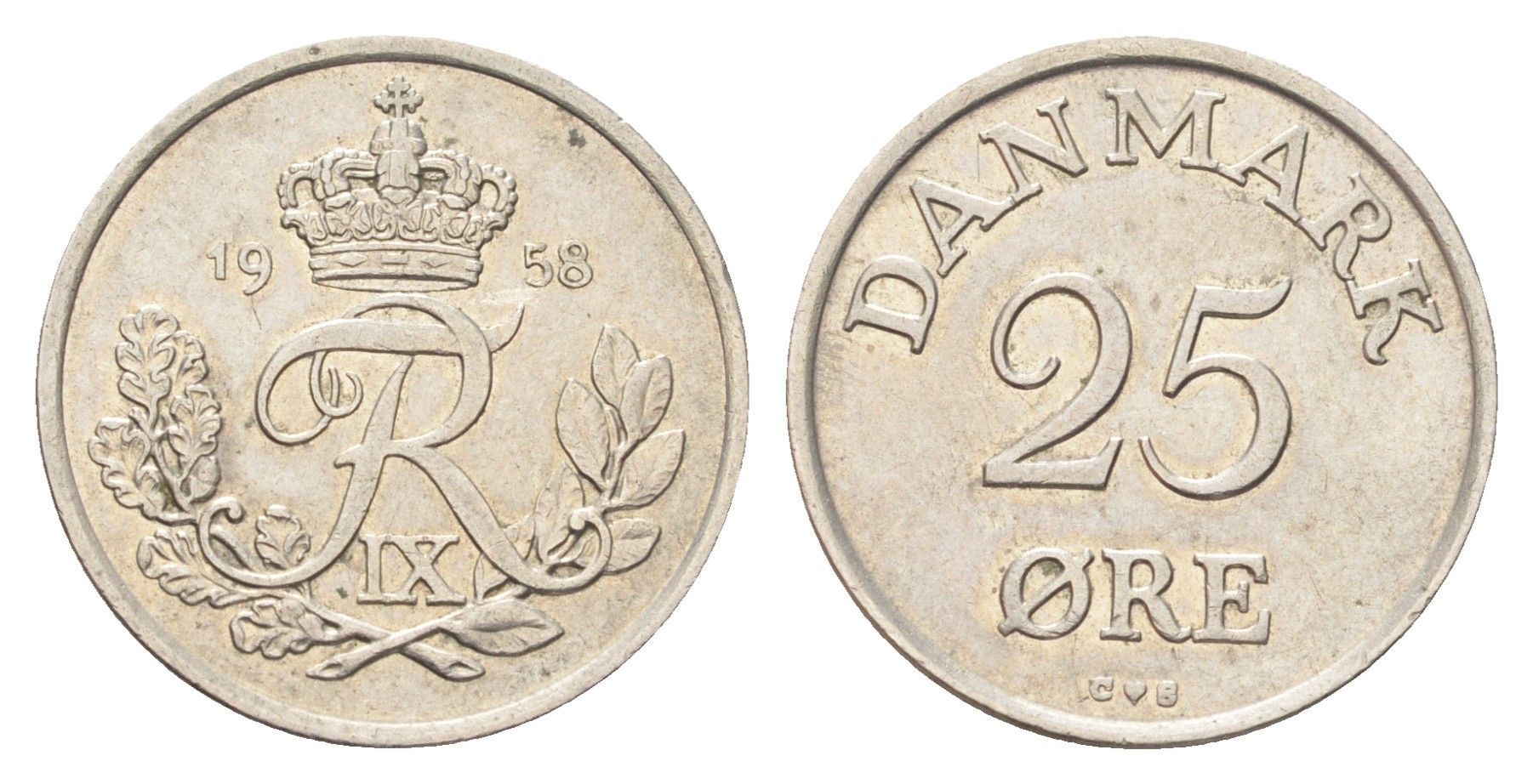 Дания 25 эре 1958 KM 842.2 медно-никель 4706-747