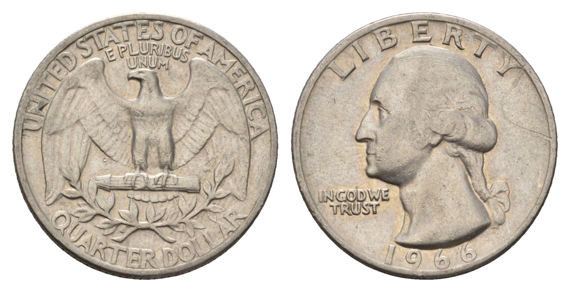 США 25 центов = квотер = 1/4 доллара 1966 Вашингтон KM 164a медь плакированная медно-никелем 4637-655