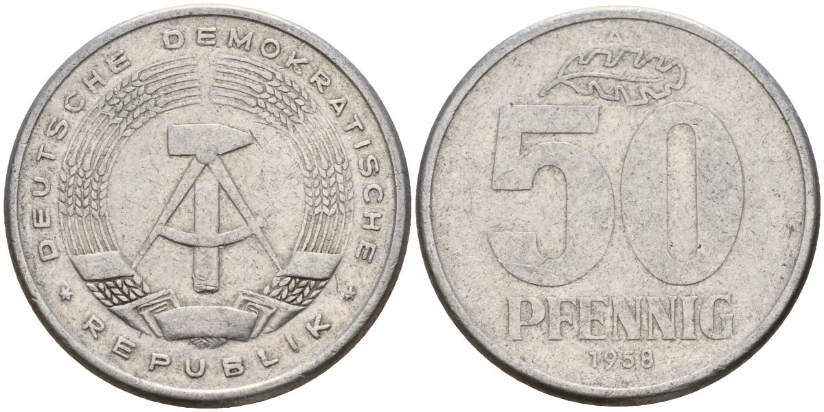 ГДР 50 пфеннигов 1958 A KM 12.1 алюминий 106-145