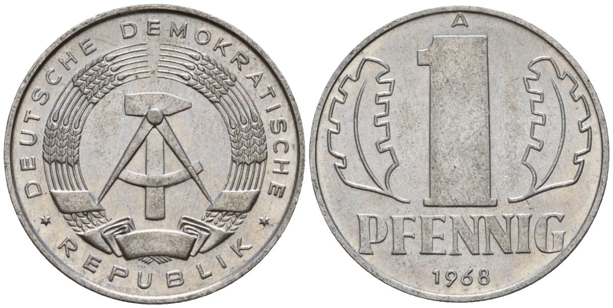 ГДР 1 пфенниг 1968 A KM 8.1 алюминий 105-342