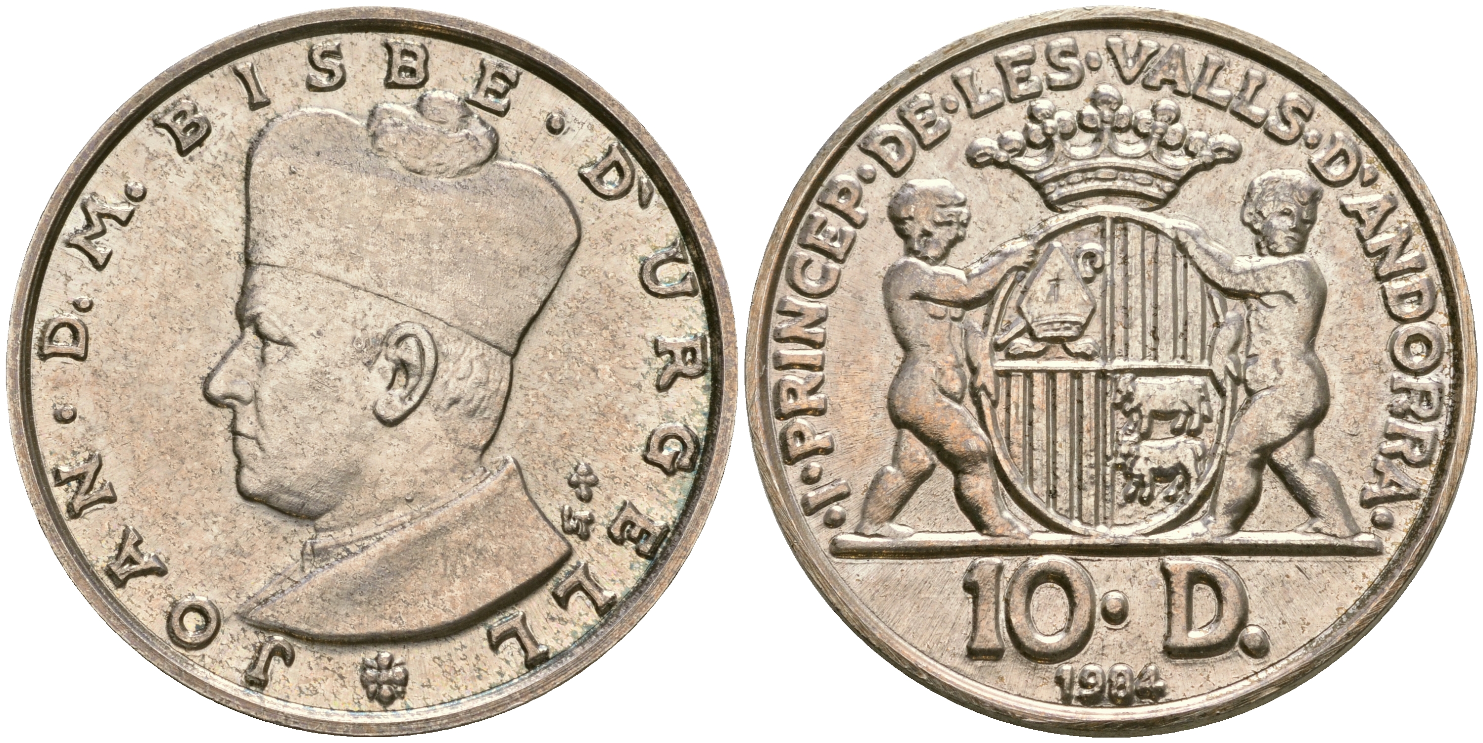 Андорра 10 динеров 1984 Жоан Марти-и-Аланис. Епископ Уржеля, тираж 7500 экз. KM 17 серебро UNC 1526-612