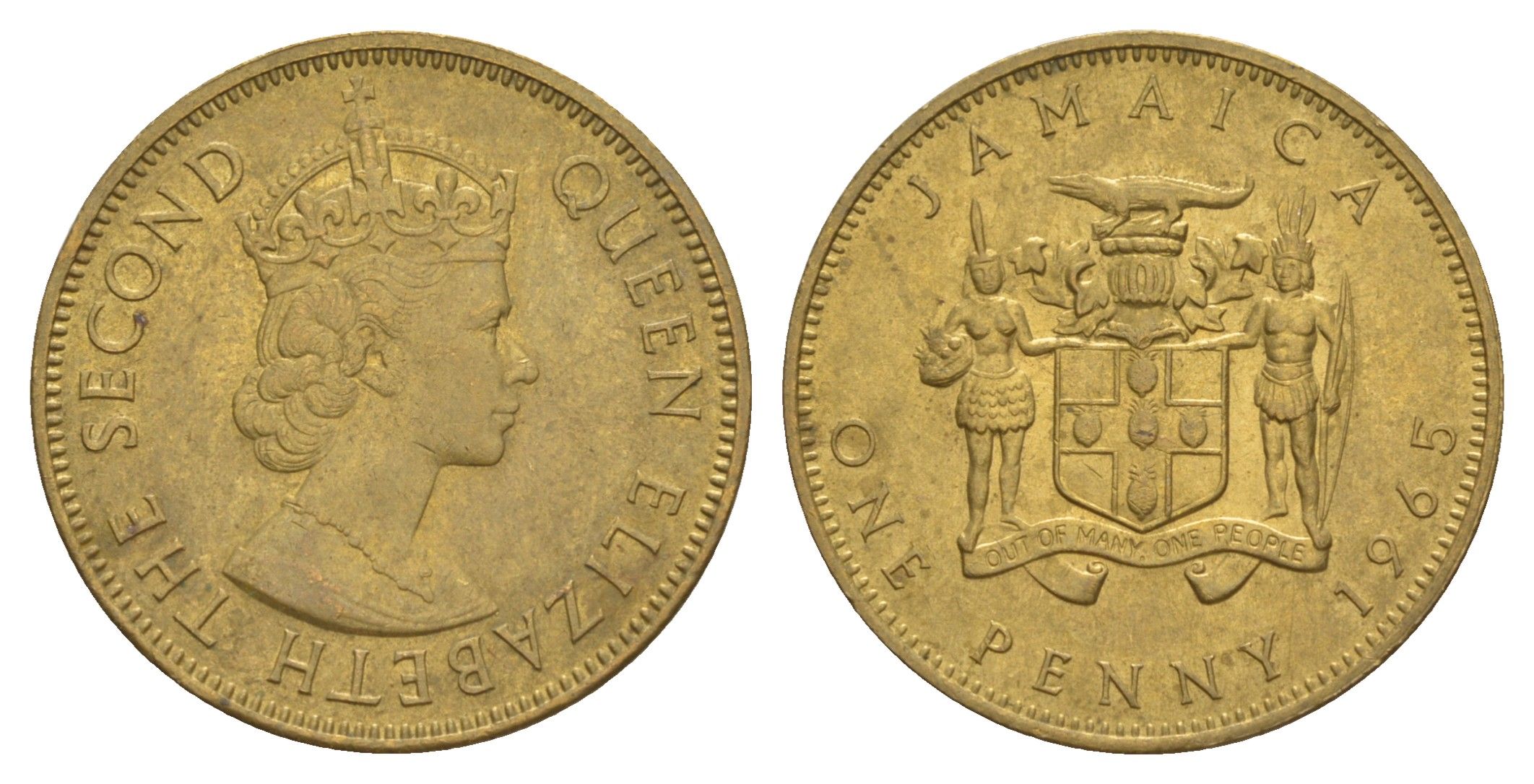 Ямайка 1 пенни 1965 Елизавета II (1952-2022) KM 39 никель латунь aUNC 4624-112