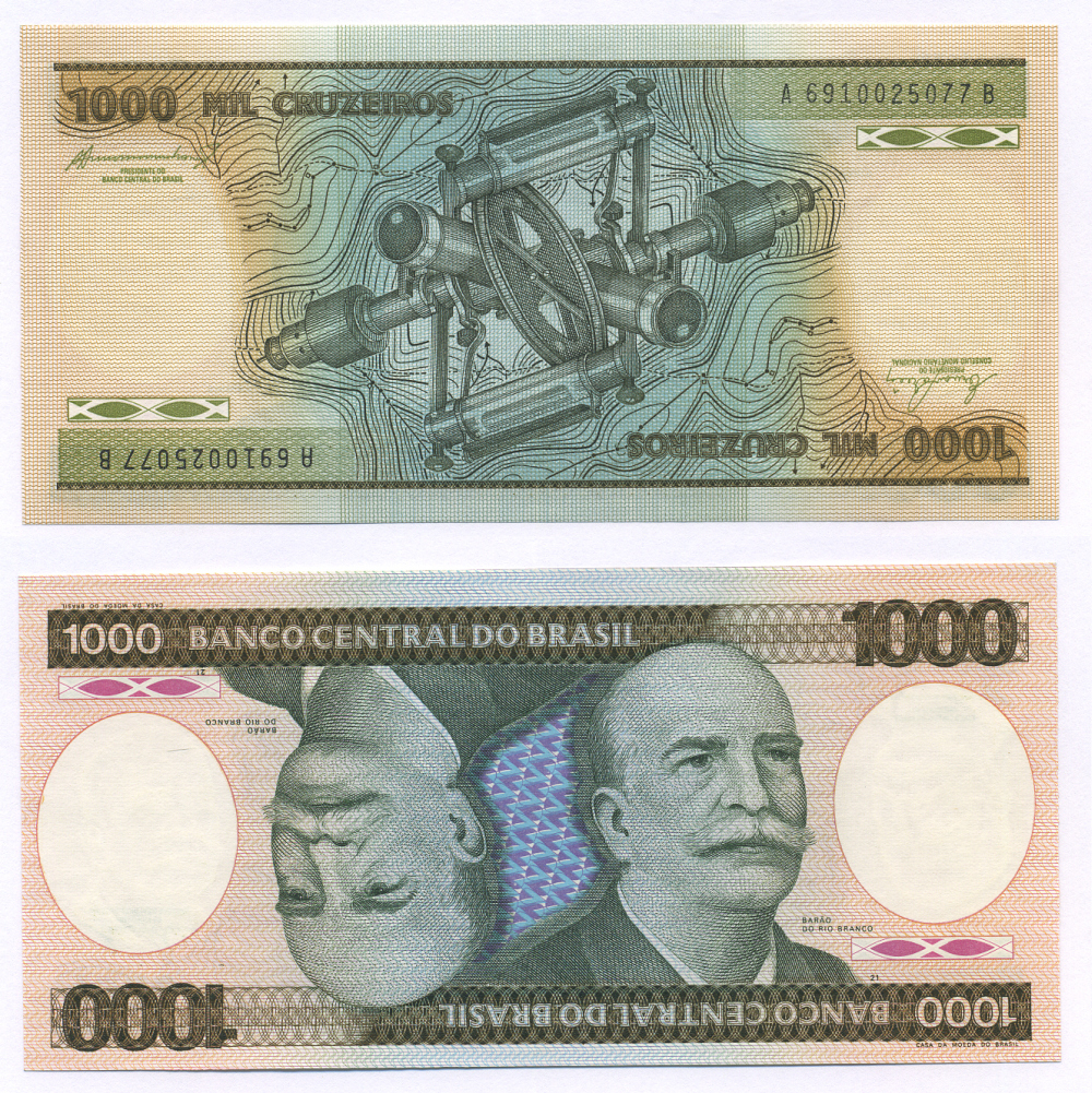 БРАЗИЛИЯ 1000 КРУЗЕЙРО 1984 ПОДПИСЬ 21, БАРАО ДО РИО БРАНКО Pick 201b бумага UNC (ПРЕСС) 7457-44-1