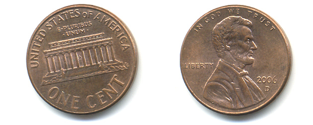 США 1 ЦЕНТ 2006 D ЛИНКОЛЬН KM 201b цинк плакированный медью 86-514