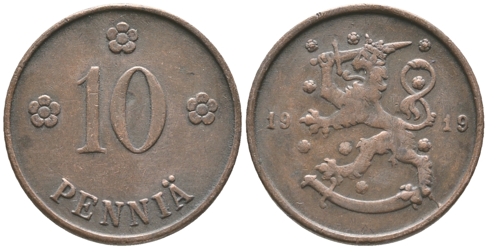 Финляндия 10 пенни 1919 KM 24 медь 28-1257